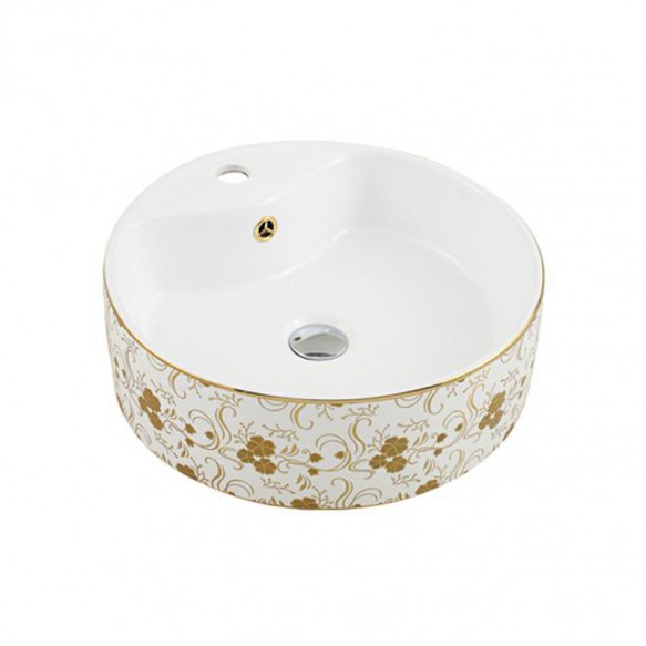 Made in China ceramic art basin modern design fancy basin sink countertop face wash basin with gold flower pattern
