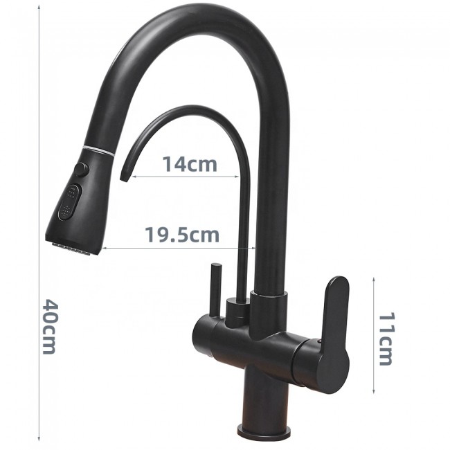 Matte Black Filtered Crane For Kitchen Pull Out Spray 360 Rotation Water Filter Tap Three Ways Sink Mixer Water Basin Faucet