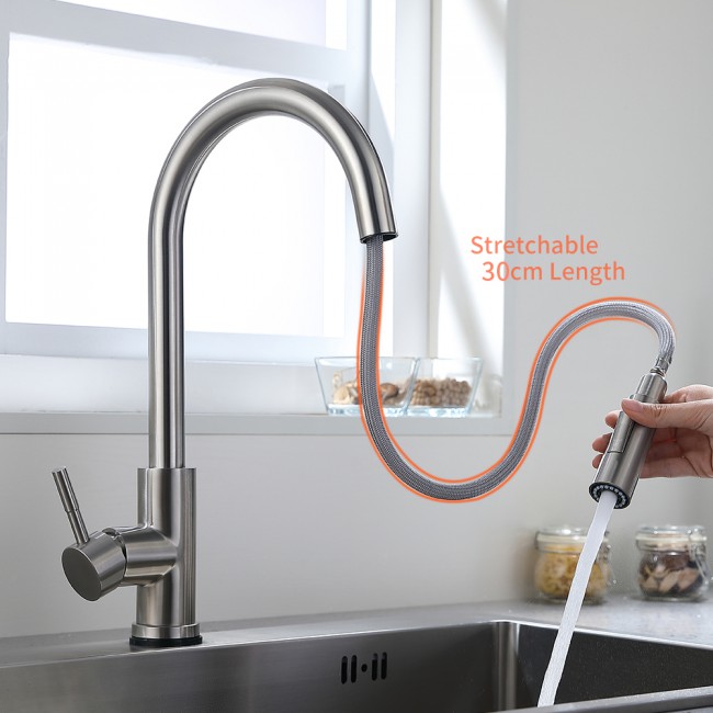 KH1005SN 2 Function Kitchen Faucet Pull-out Spray Head 360 Degree Rotate Brushed Nickle Brass Smart Touch Kitchen Faucet