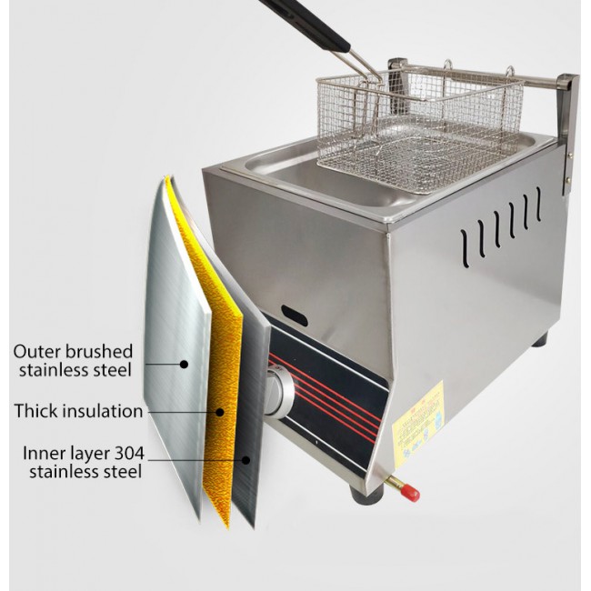 10L Single Cylinder Fryer Commercial Stainless Steel Gas Fried Multi-Function Oven French Fries Fried Chicken Deep Fryer