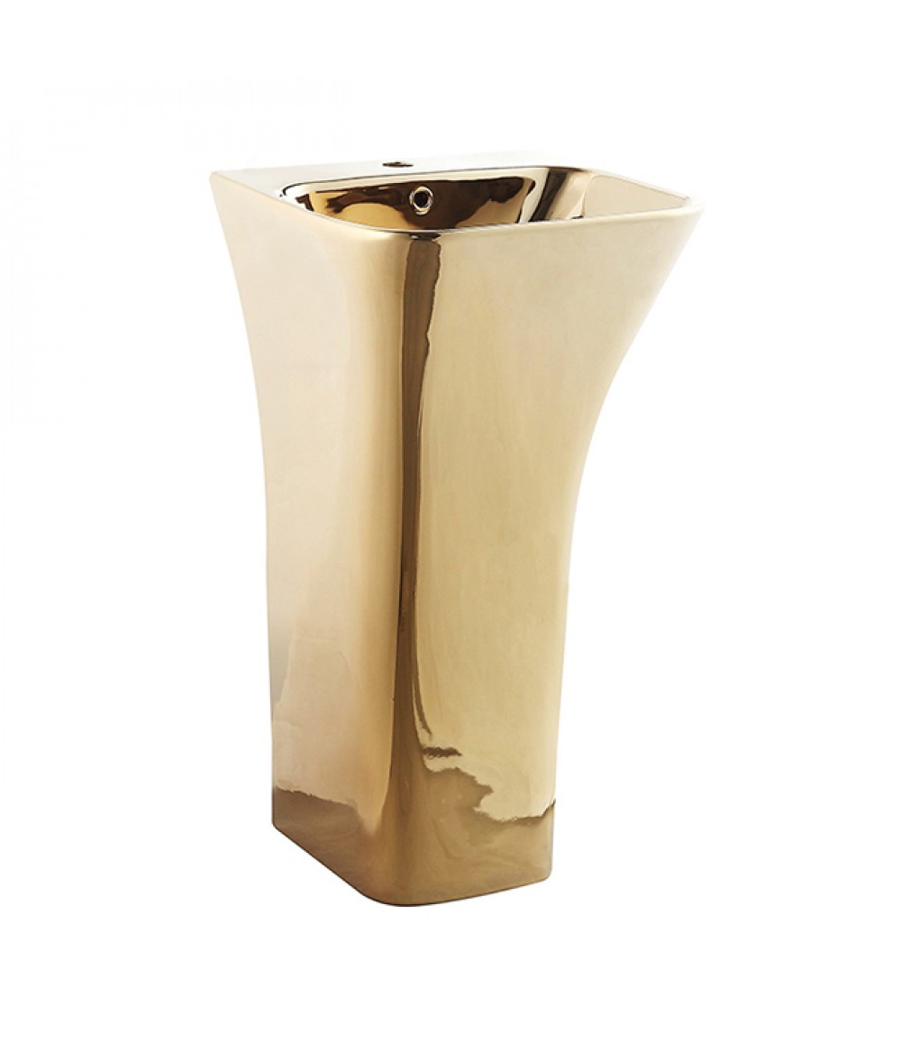 Gold-plated single hole rectangular ceramic sanitary ware wash stand cabinet basin pedestal sink