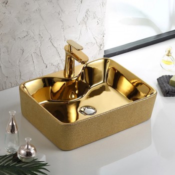 hand washing art sink gold colored countertop basin bathroom rectangular porcelain wash basin