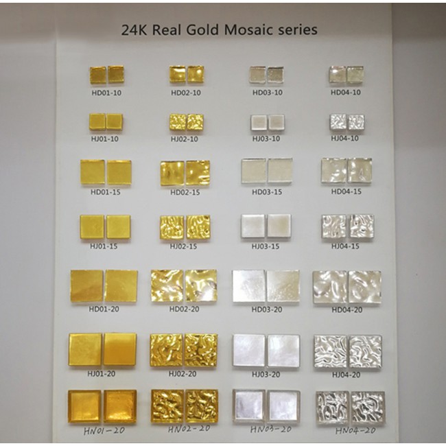 Premium Bottom Real Gold Leaf Glass Mosaic Tile 20x20mm Square Shape For Floor Decoration