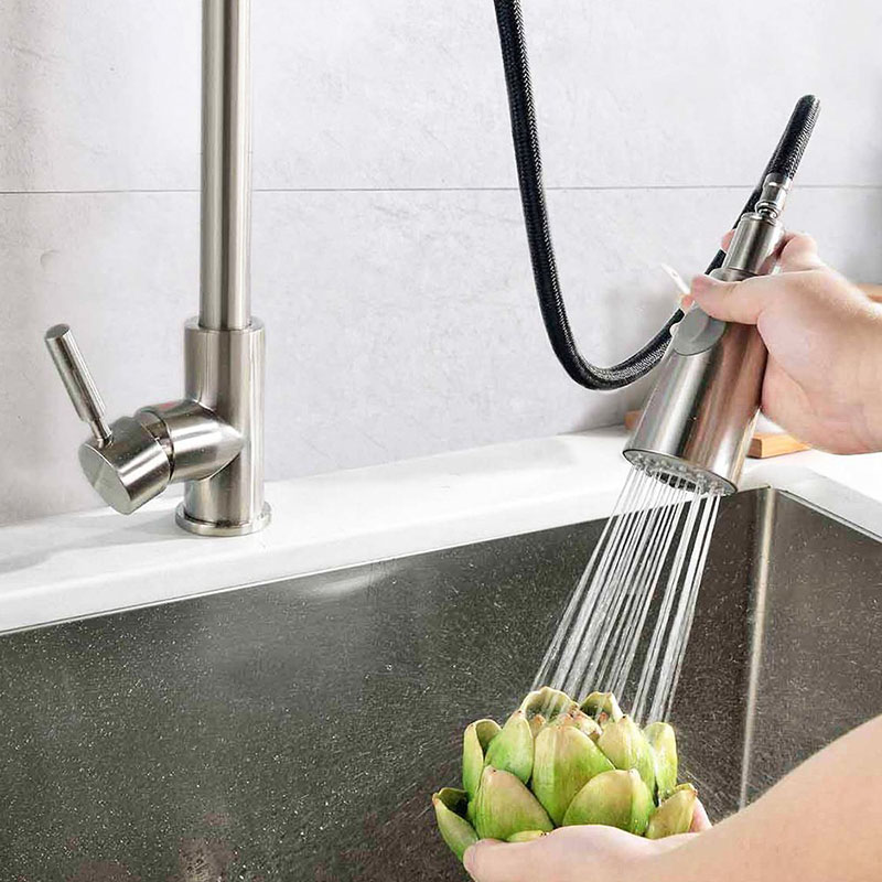 2018-New-Commercial-Brass-Single-Handle-Pull-Down-Sprayer-Kitchen-Faucet-Brushed-Nickel-360-Degree-Rotation-Mixer-Tap-Pieces