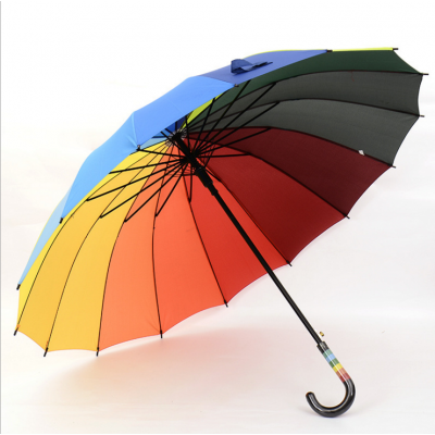 Rainbow Color Wooden Handle Golf Umbrella
