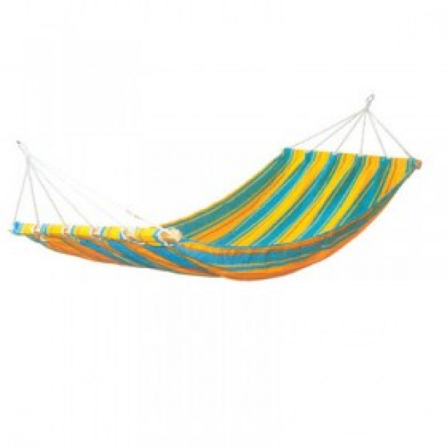 Single person stripe hammock with wooden frame