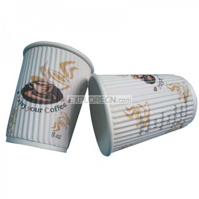 Corrugated paper coffee cup with lid