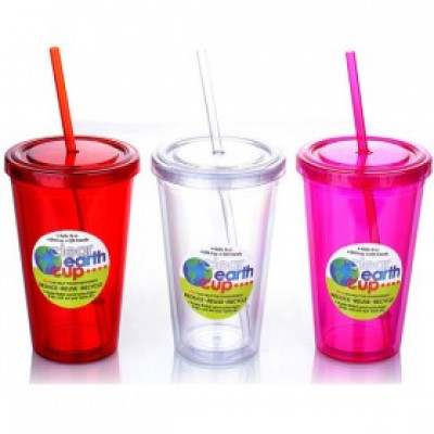 Double wall plastic cups with straw
