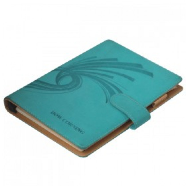 Blue cover notebook with printing
