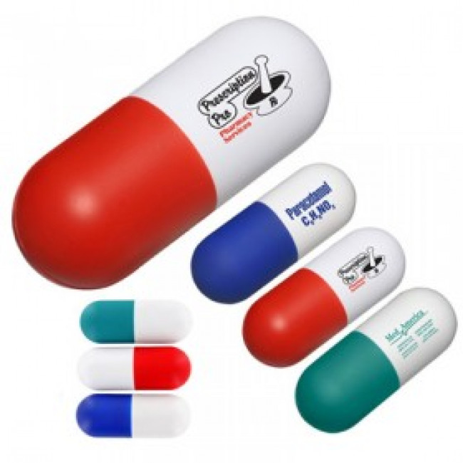 Squeeze capsule pill stress balls