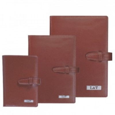 Brown leather cover notebook with L&T logo