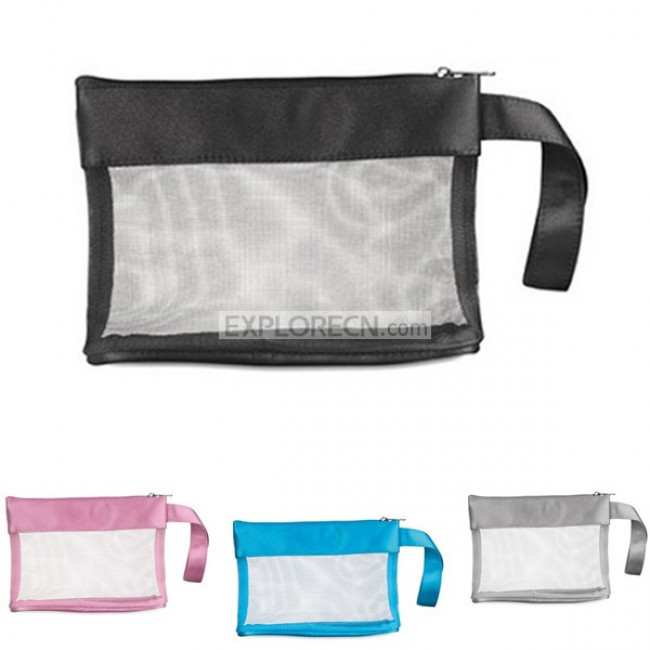 Satin polyester zipped cosmetic bag