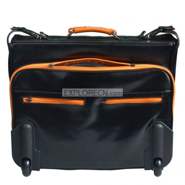 Black leather trolley bag with two wheels