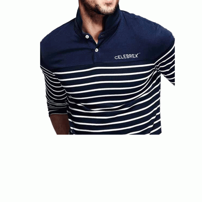 Lapel Stripes Long Sleeve Polo Shirt
